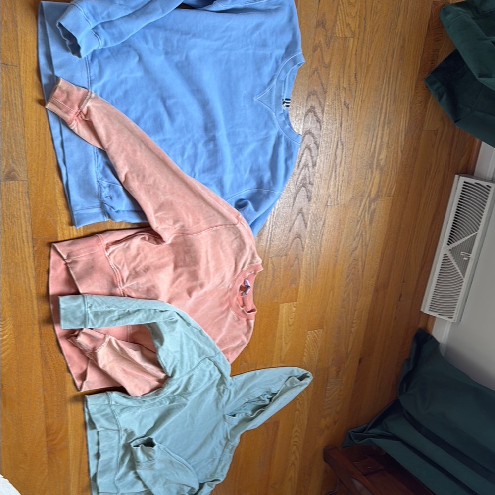 Set of Three Sweatshirts in Blue, Pink, and Teal